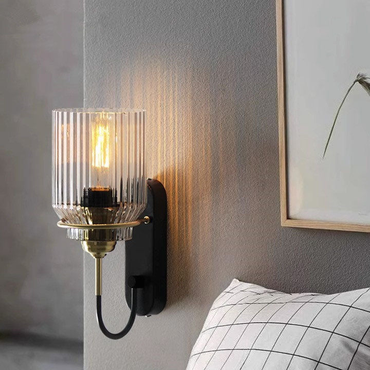 Cylinder Iron Glass Bedroom Wall Lamp