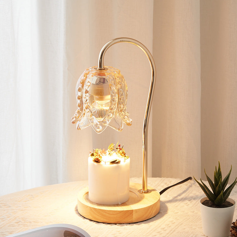 Flower Wood Iron Glass Table Lamp