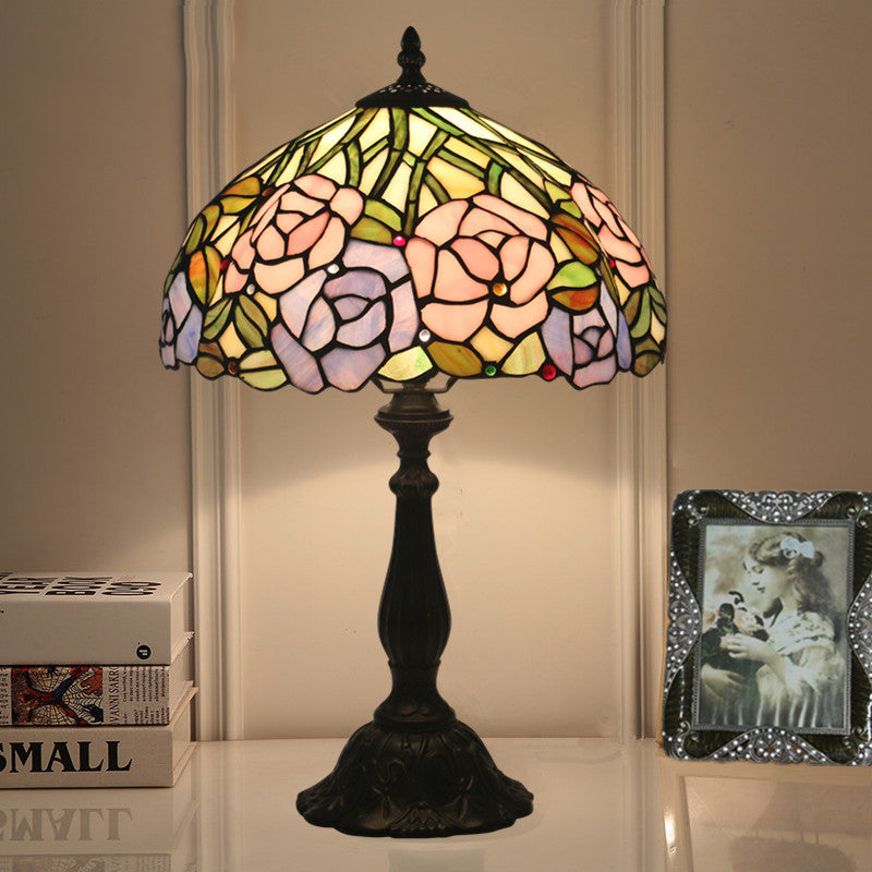Rose Flower Stained Glass Table Lamp