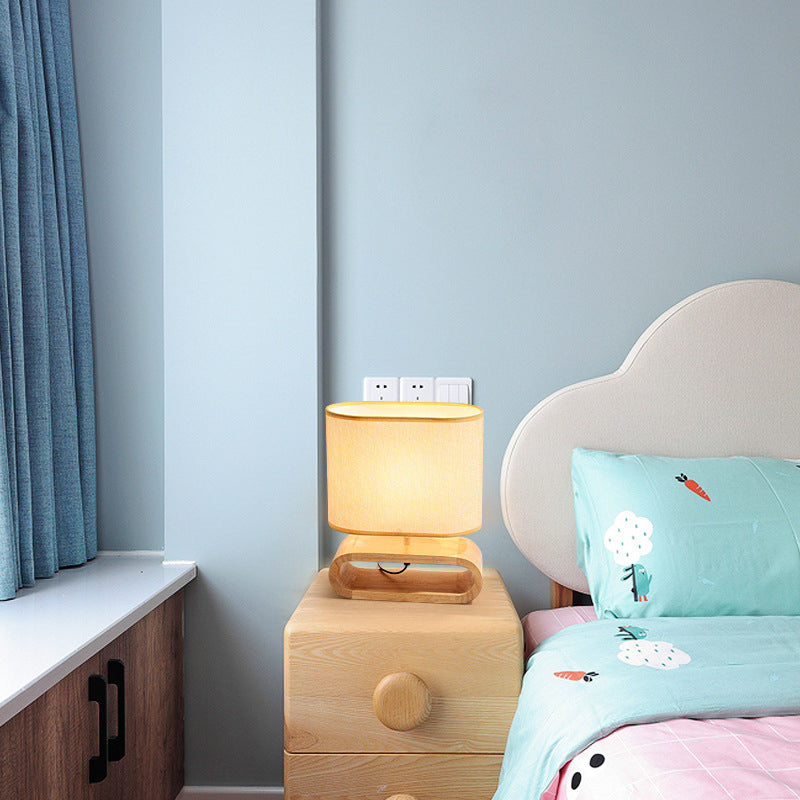 Wood Fabric Cylinder Elliptical Table Lamp