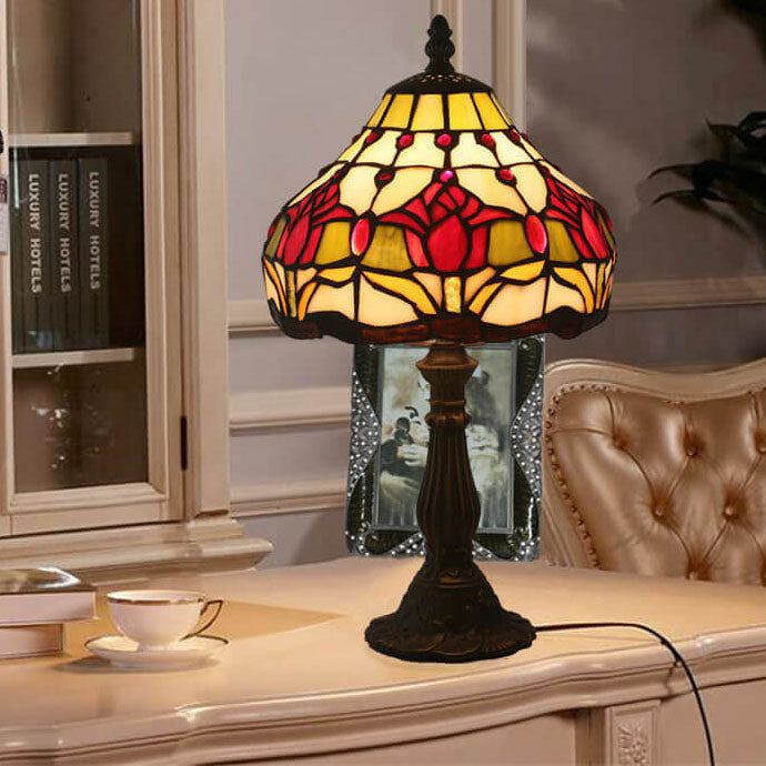 Tulip Stained Glass Cone Table Lamp