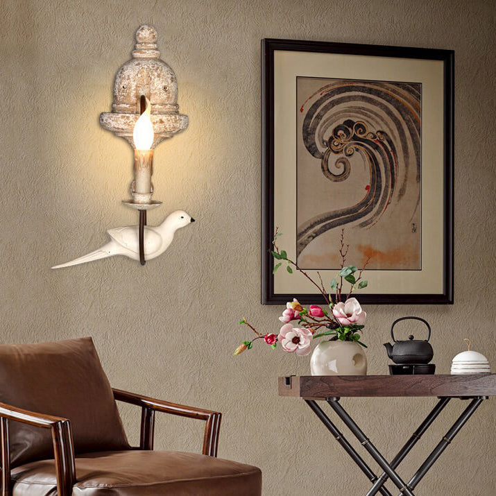 Wooden Bird 1/2 Wall Lamp