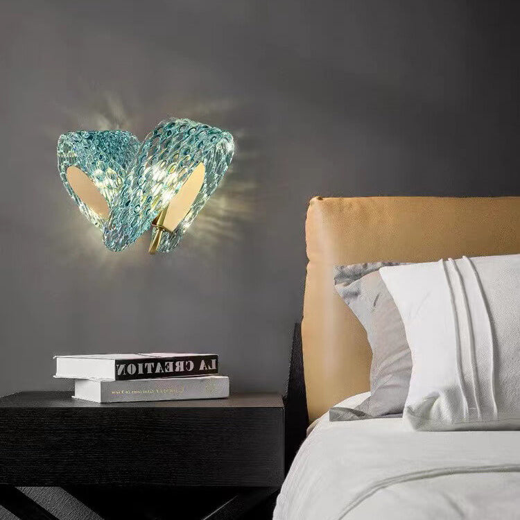 Blue Floral Glass 2/3 2-Light Wall Lamp