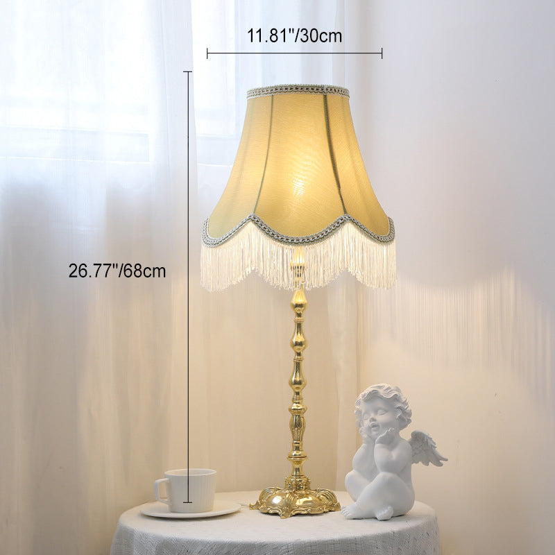 Round Copper Fabric Cylinder Table Lamp