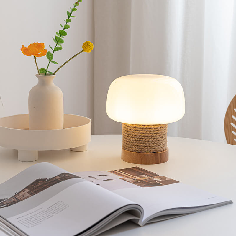 Creamy Mushroom Glass Twine Table Lamp