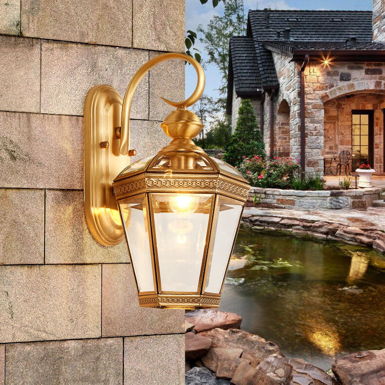 Hexagonal Lantern Copper Glass Outdoor Light