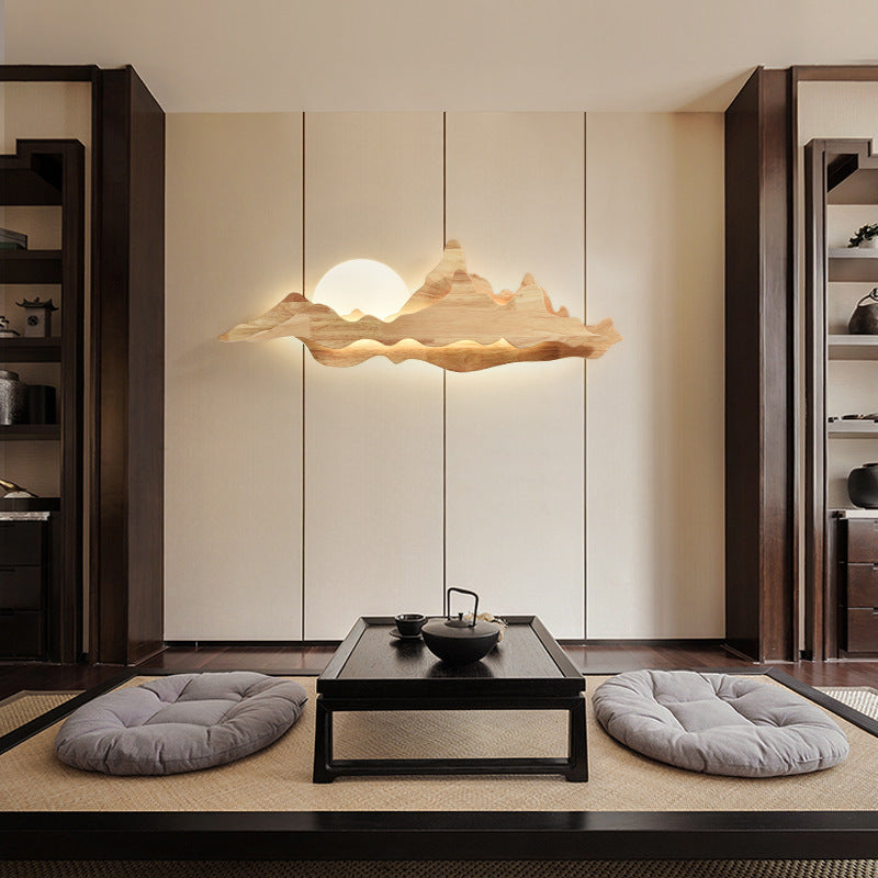 Round Mountain Shaped Wood Wall Lamp