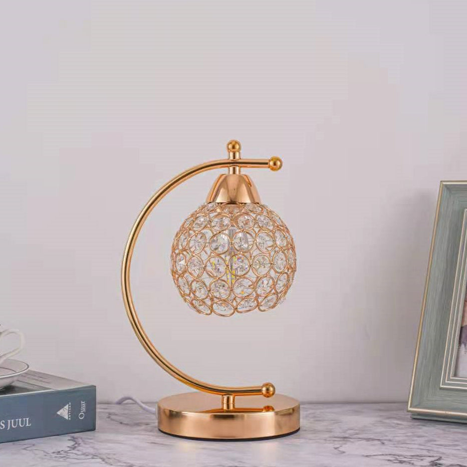 Crystal Iron Round Bedroom Table Lamp