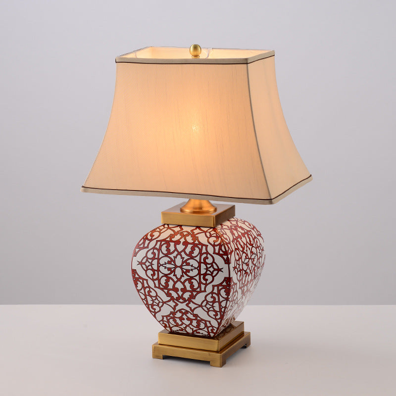 Red Auspicious Ceramic Fabric Table Lamp