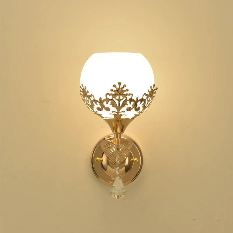 Round Flower Iron Glass Wall Lamp
