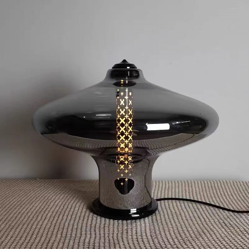 Geometric Smokey Gray Glass Table Lamp