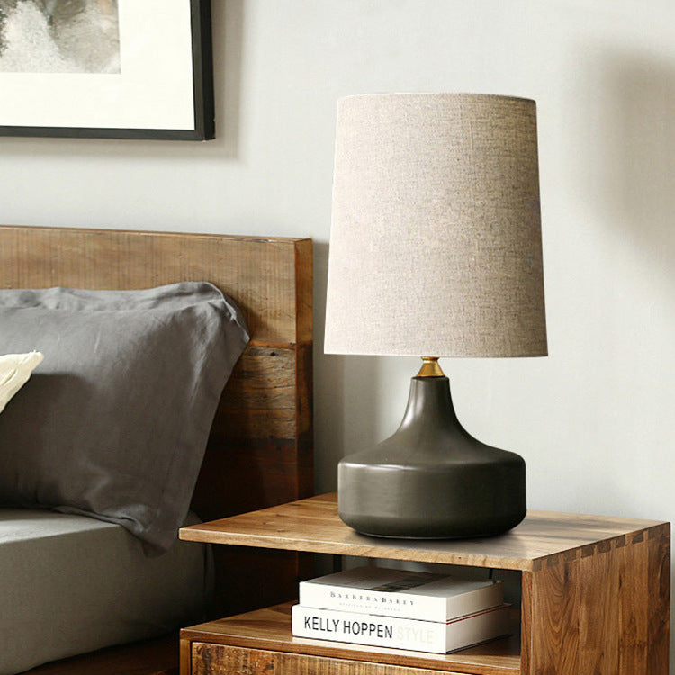 Fabric Round Ceramic Jar Table Lamp