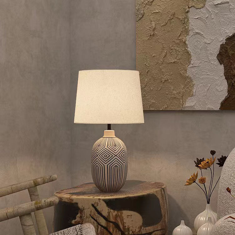 Striped Vase Ceramic Fabric Table Lamp