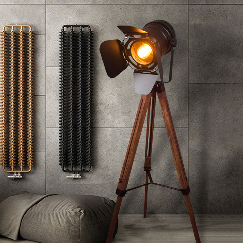 Industrial Vintage Solid Wood Floor Lamp
