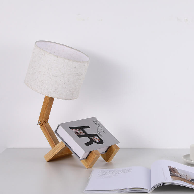 Fabric Solid Wood Robot Table Lamp