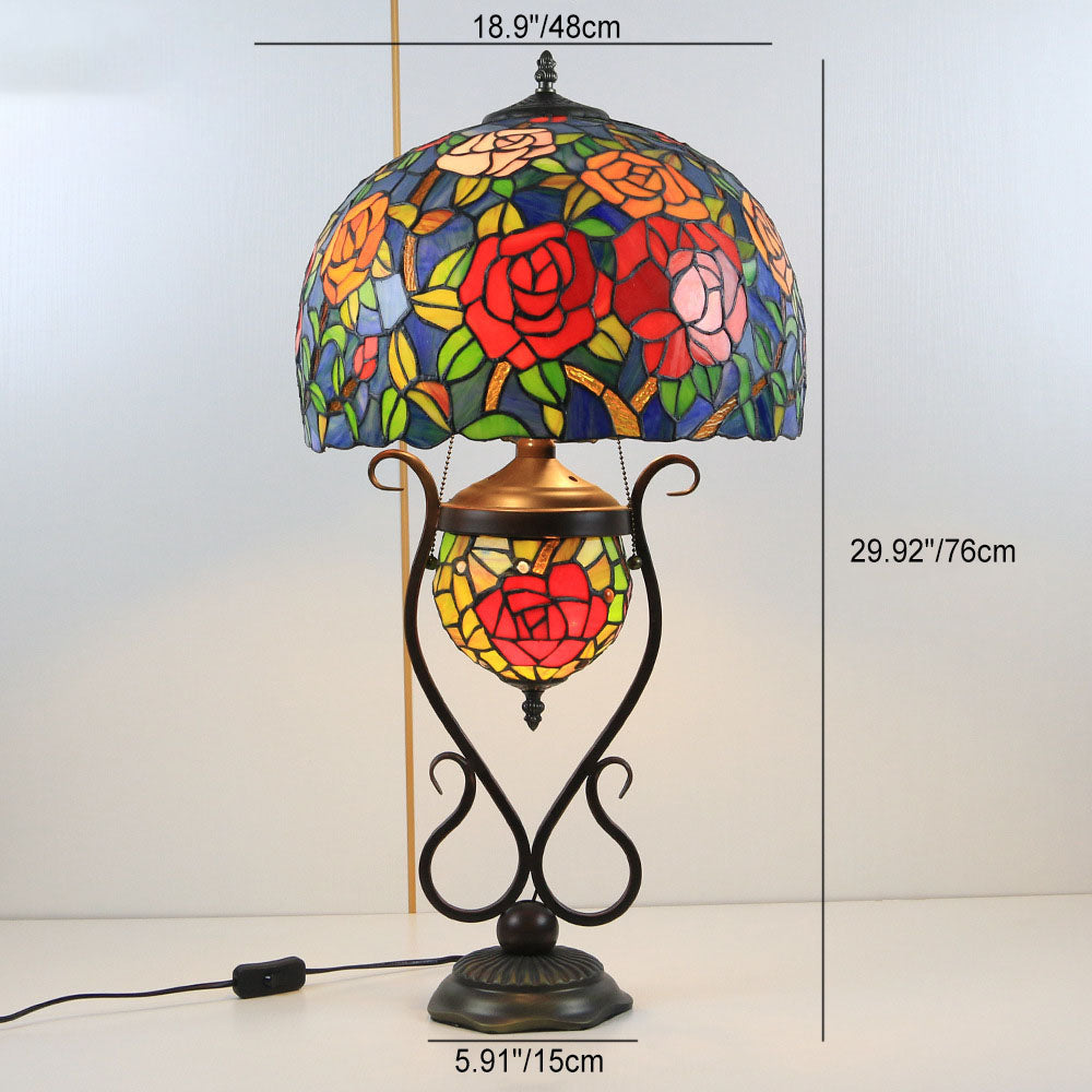 Floral Stained Glass Round 3-Light Table Lamp