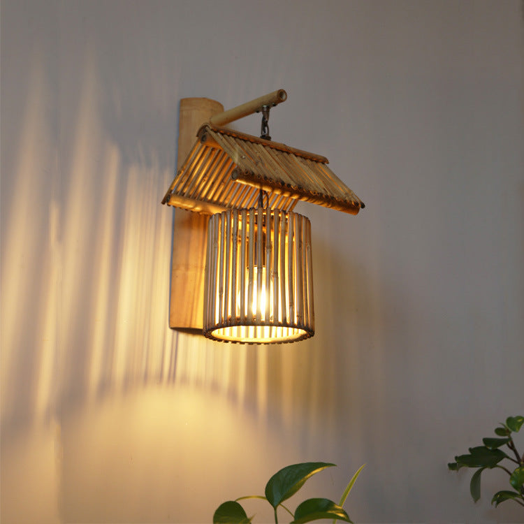 Bamboo Weaving Cylinder Wall Lamp