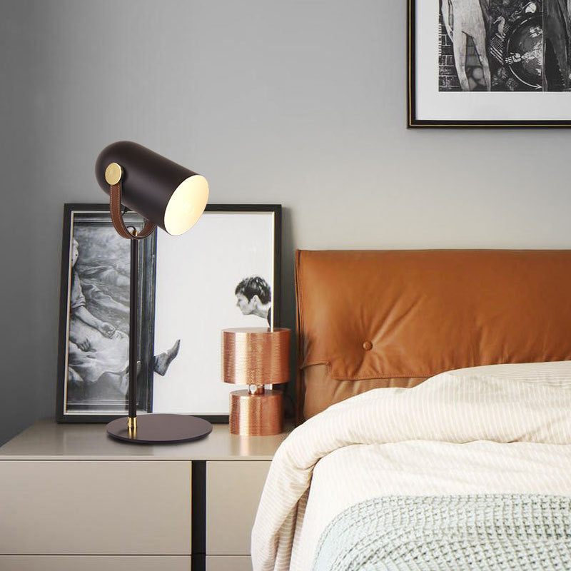 Iron Cylinder Leather Bedroom Table Lamp