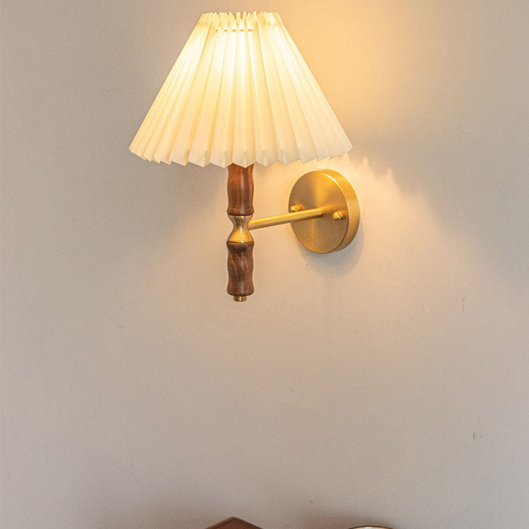 Walnut Pleated Umbrella Wall Lamp