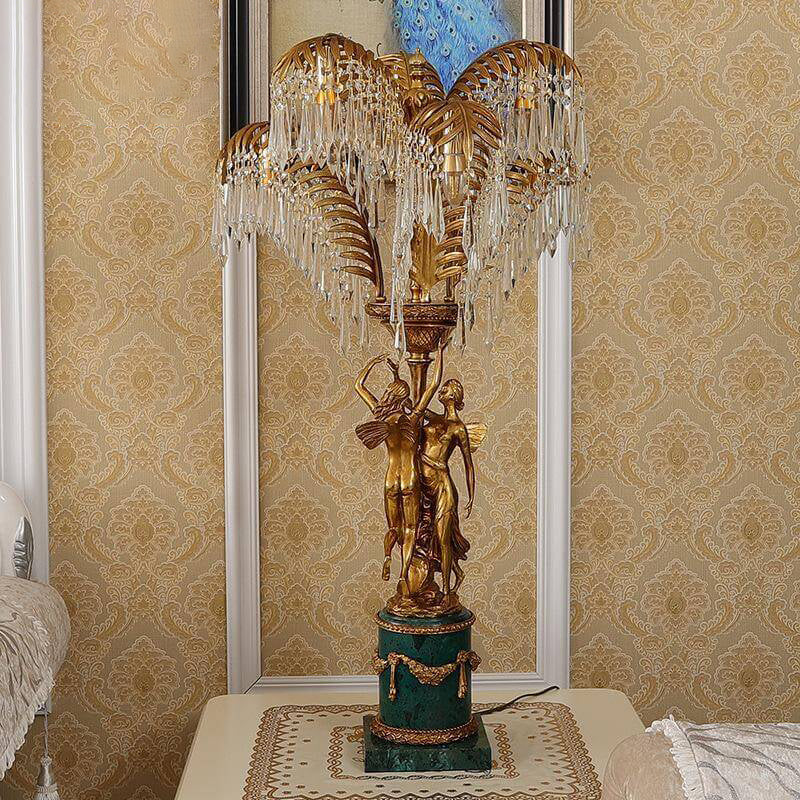 Brass Crystal Tree Angel 6-Light Table Lamp