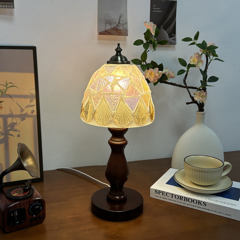 Wood Glass Hemispheroid Shell Table Lamp