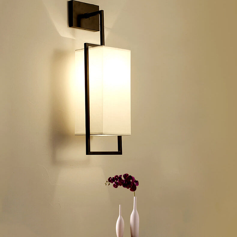 Square Fabric Iron Frame Wall Lamp