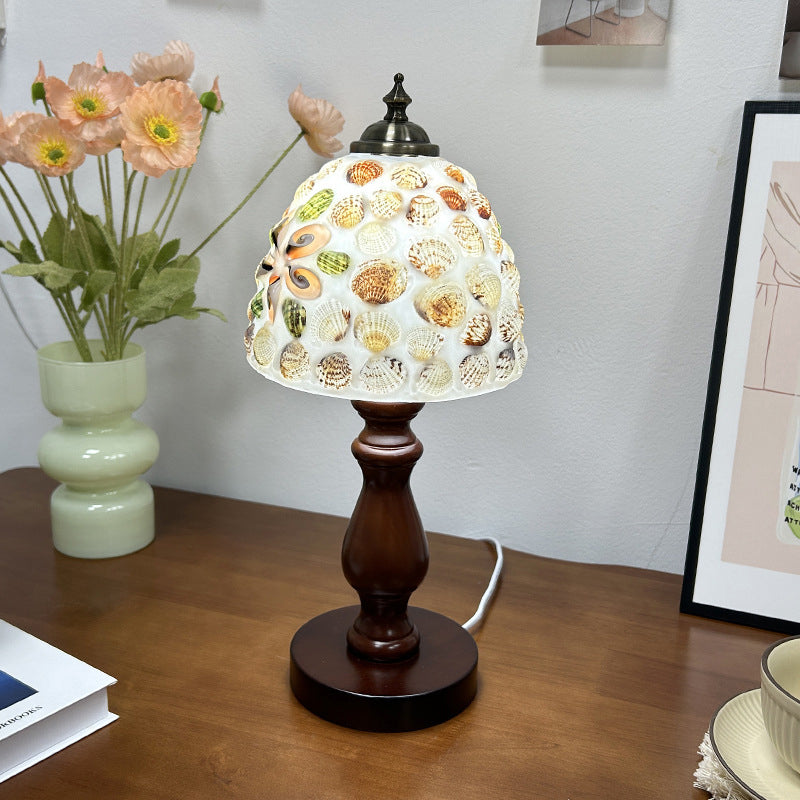 Wood Glass Hemispheroid Shell Table Lamp