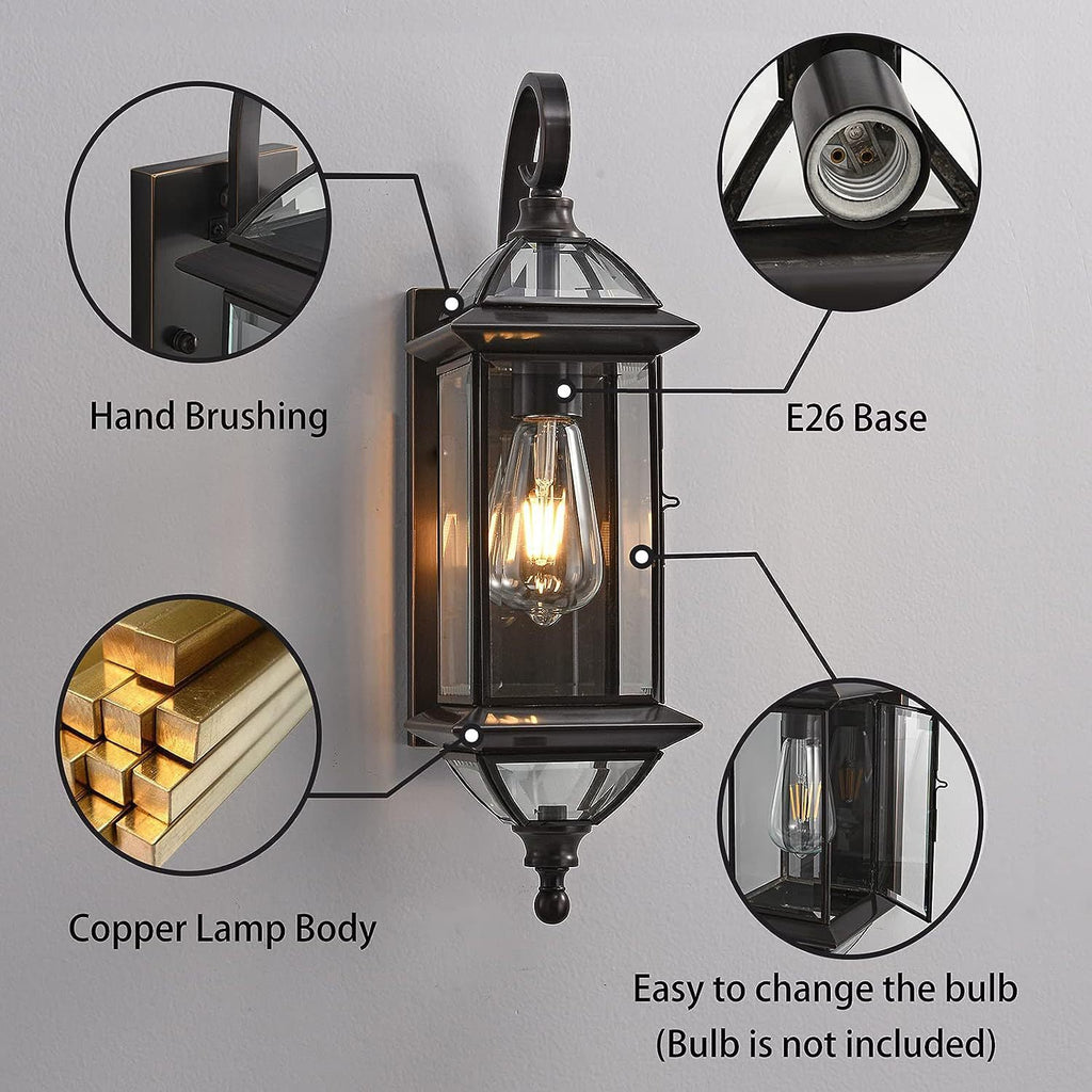Copper Glass Lantern Patio Outdoor Light