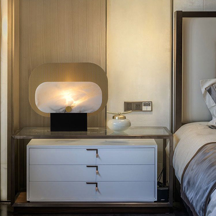 Rounded Rectangle Marble Metal Table Lamp