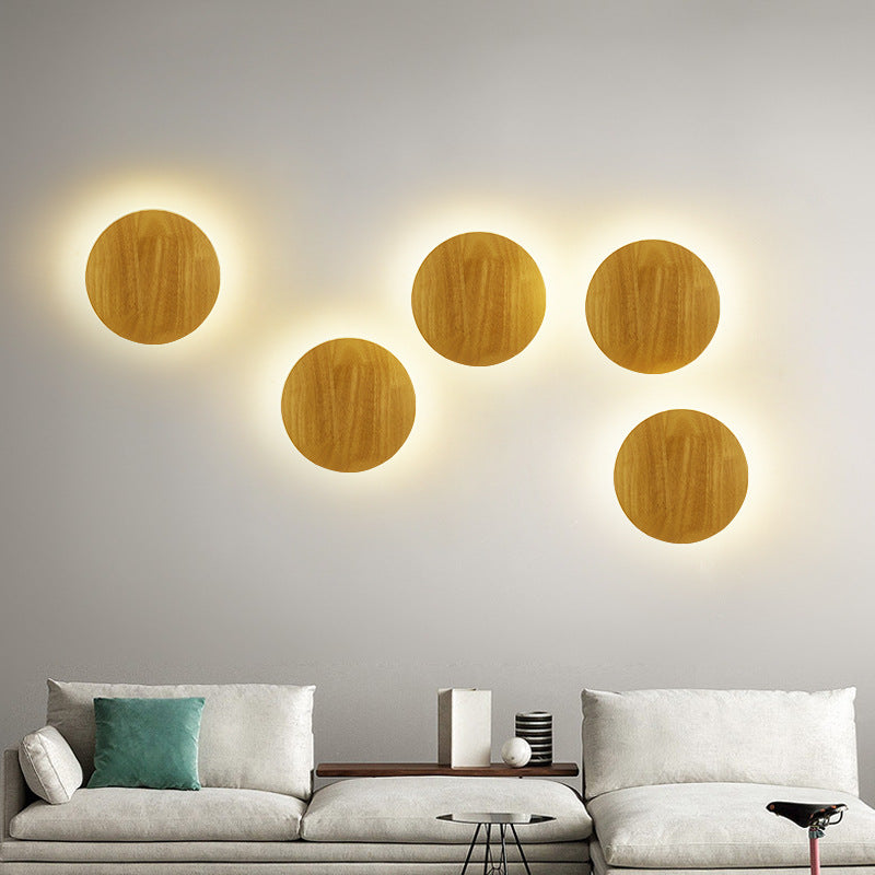 Round Irregular Oval Wood Wall Lamp