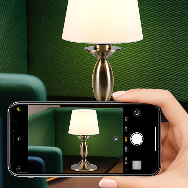 White Fabric Chrome Metal Table Lamp