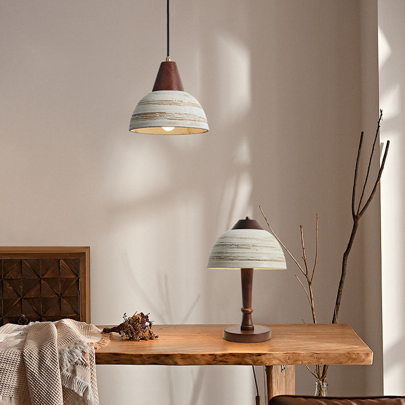 Ceramic Bowl Shape Wood Table Lamp