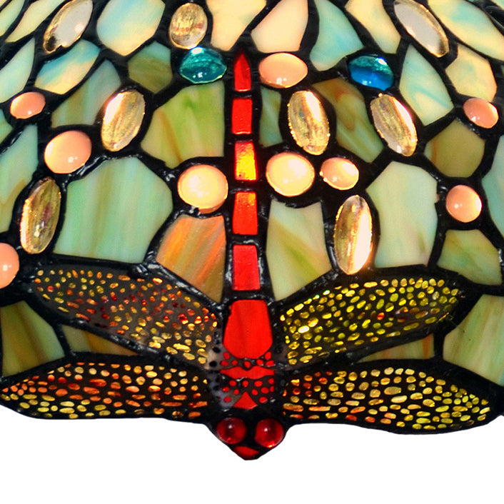 Stained Glass Drum-Shaped Dragonfly Table Lamp