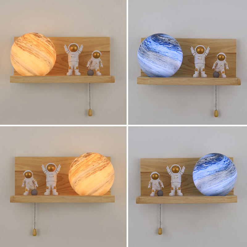 Planet Glass Solid Wood Wall Lamp