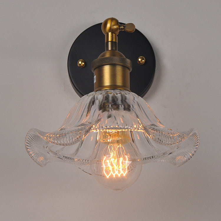 Iron Glass Flower Bedside Wall Lamp
