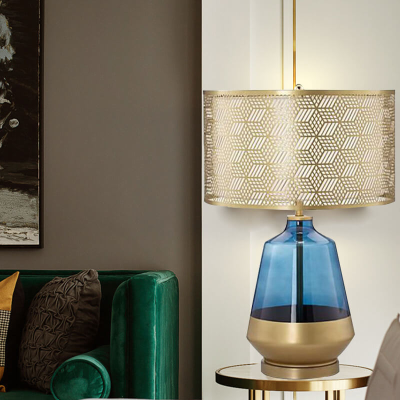 Blue Glass Bottle Metal Table Lamp