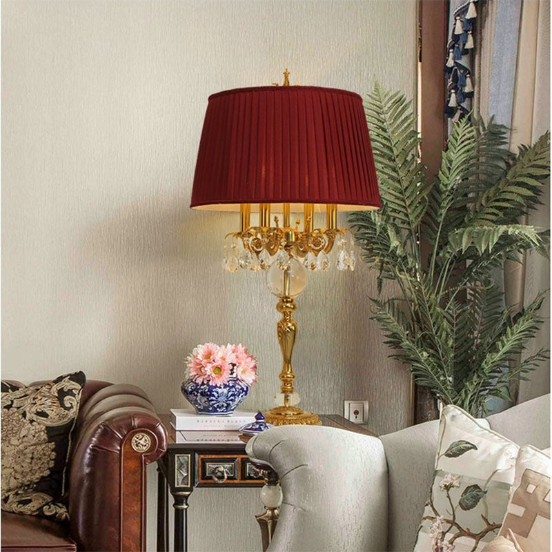 Copper Crystal Fabric Cylinder 5-Light Table Lamp