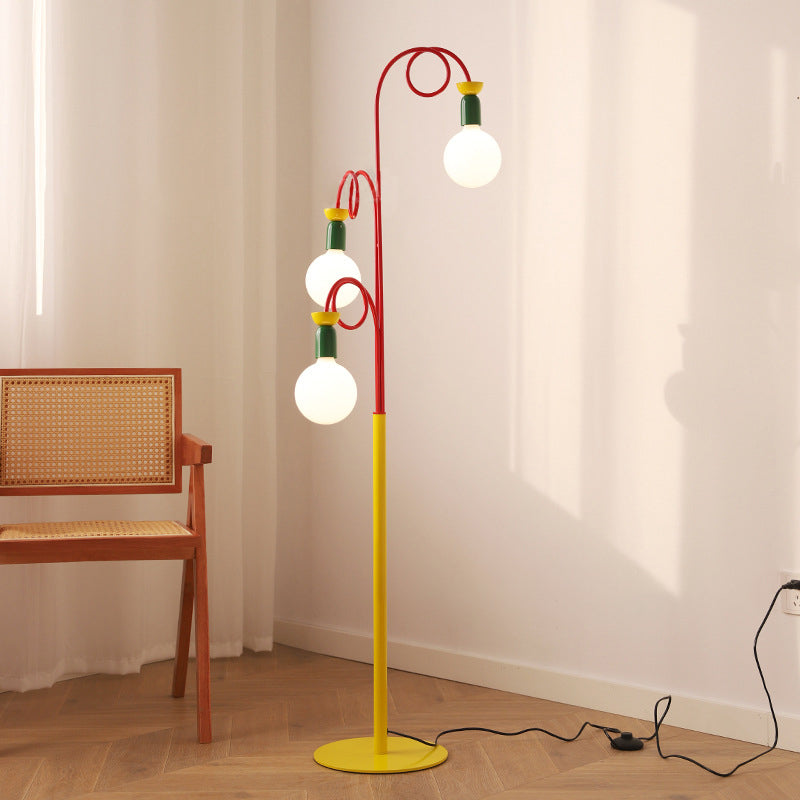 Curved Pole Round Ball 3-Light Floor Lamp