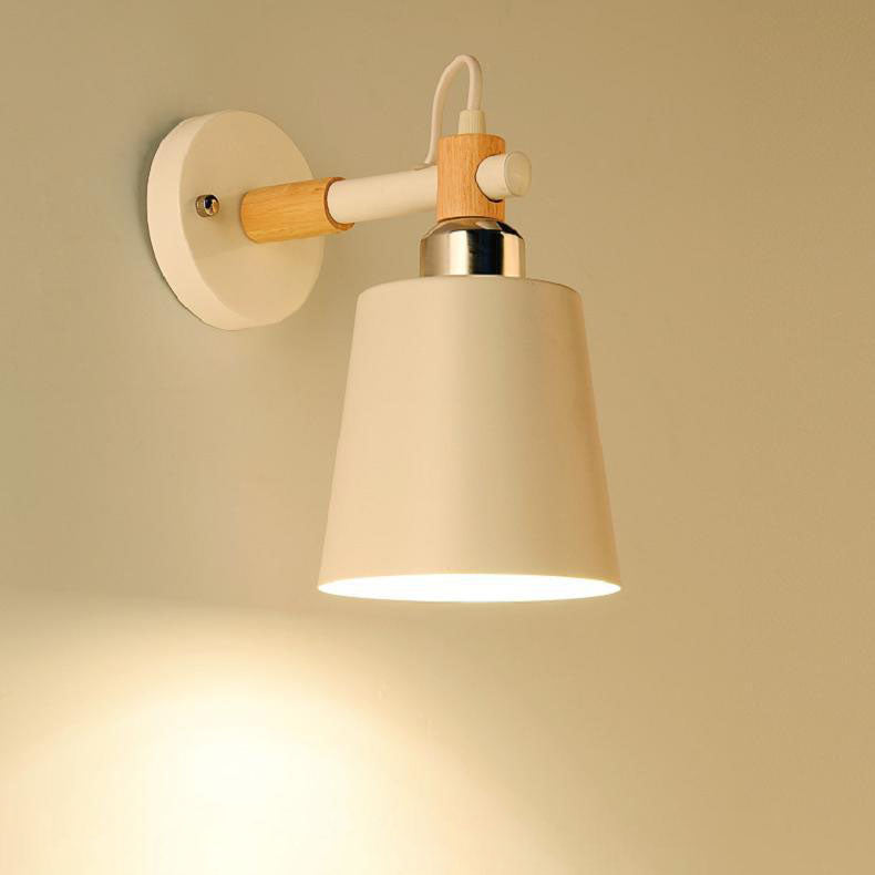 Cylindrical Wooden Iron Bedroom Wall Lamp