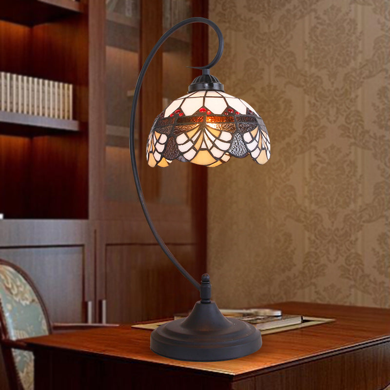 Iron Glass Floral Whelk Table Lamp