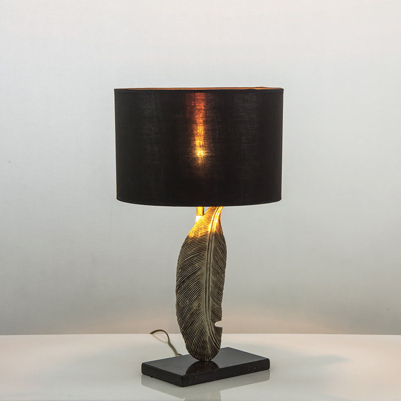 Cylinder Leaf Fabric Resin Table Lamp