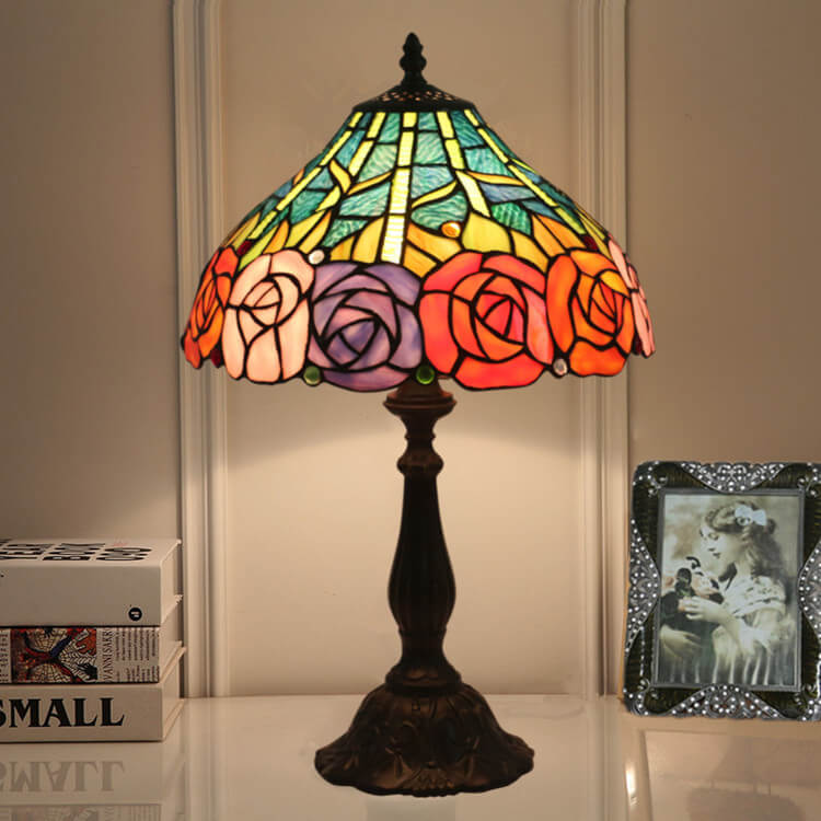Roses Stained Glass Cone Table Lamp