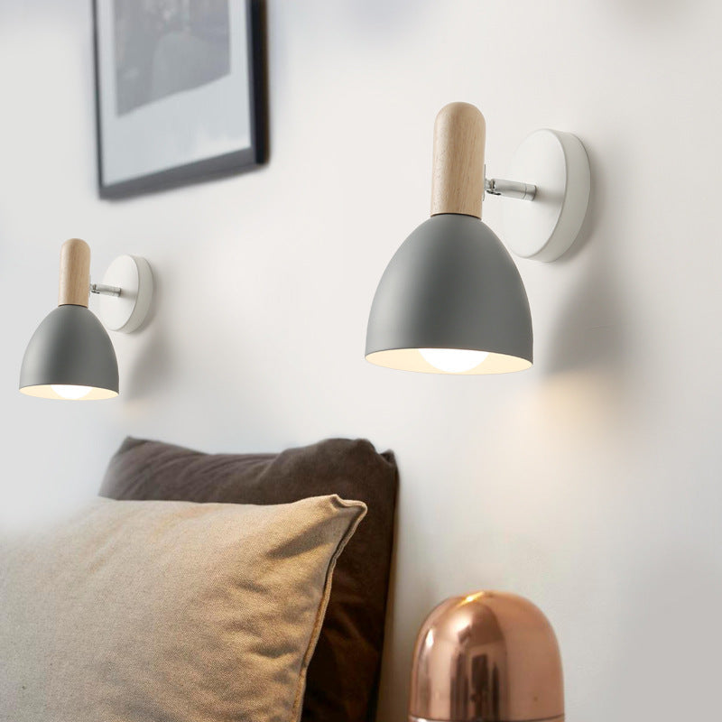 Wood Iron Cannonball Shape Wall Lamp