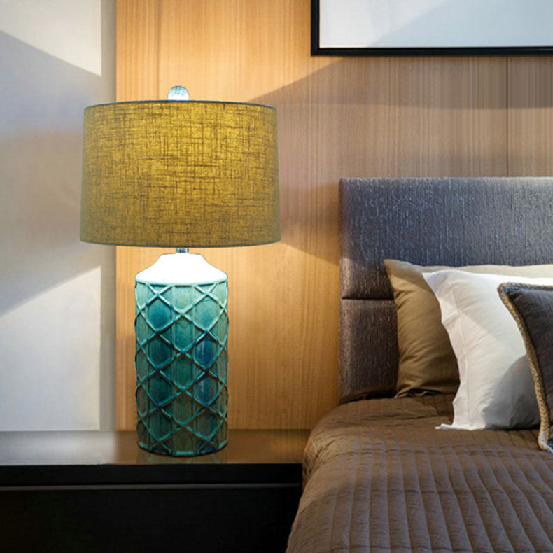Cylinder Stripe Ceramic Fabric Table Lamp