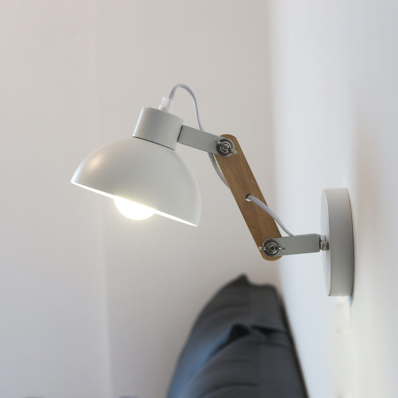 Iron Semicircle Wooden Arm Wall Lamp