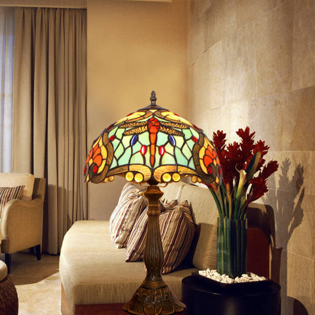 Alloy Colored Dragonfly Peach Table Lamp