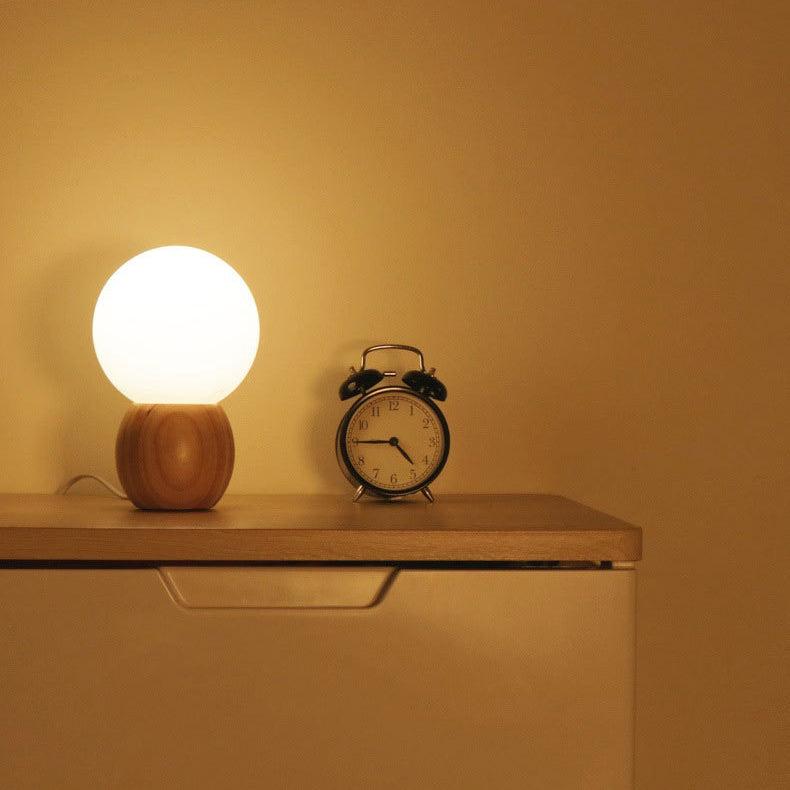 Orb Glass Wood Bedroom Table Lamp