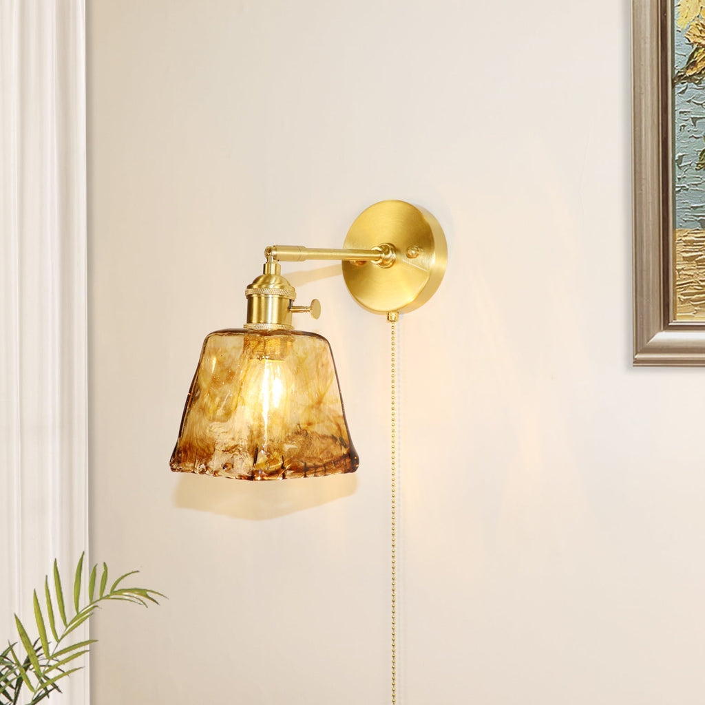 Brass Amber Square Glass Wall Lamp