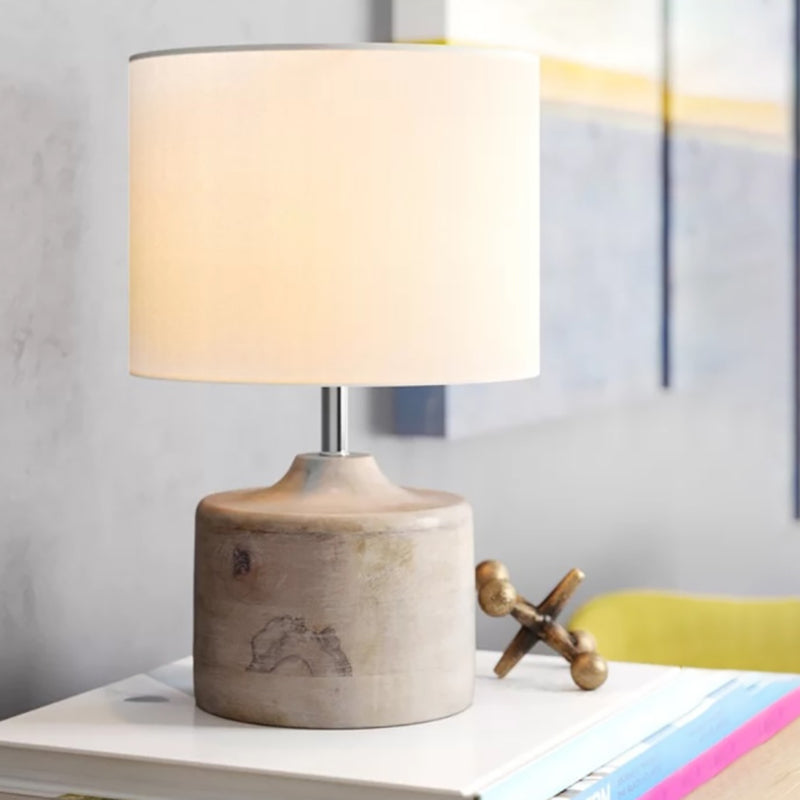 Fabric Cylinder Solid Wood Table Lamp