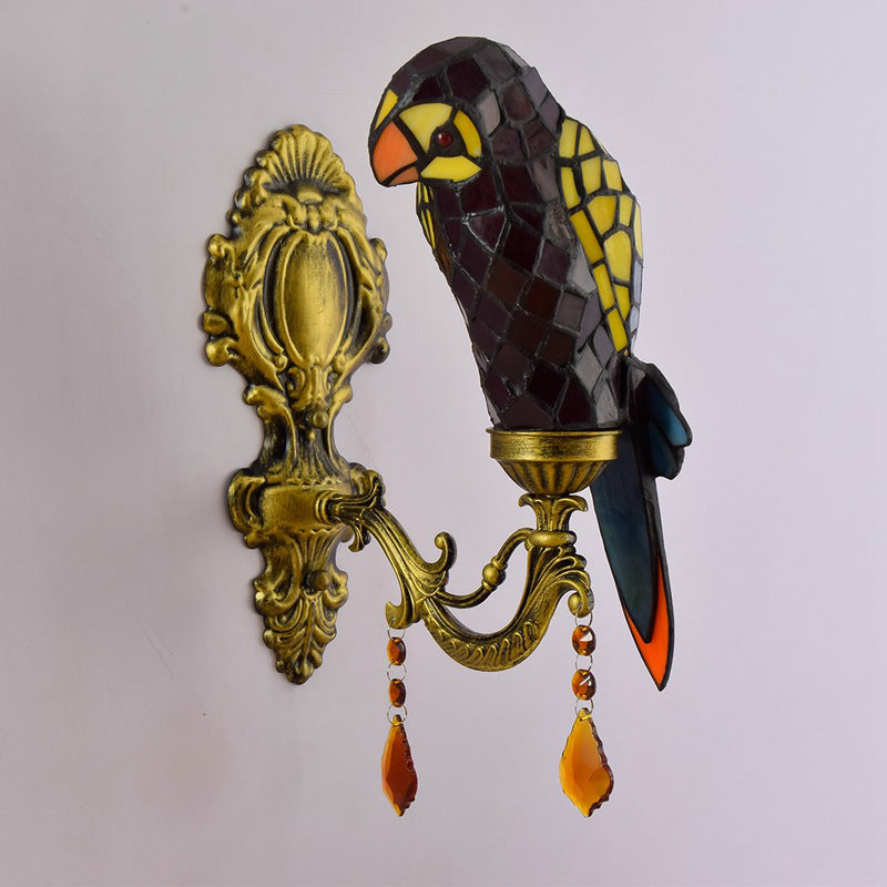 Stained Glass Parrot Crystal Wall Lamp